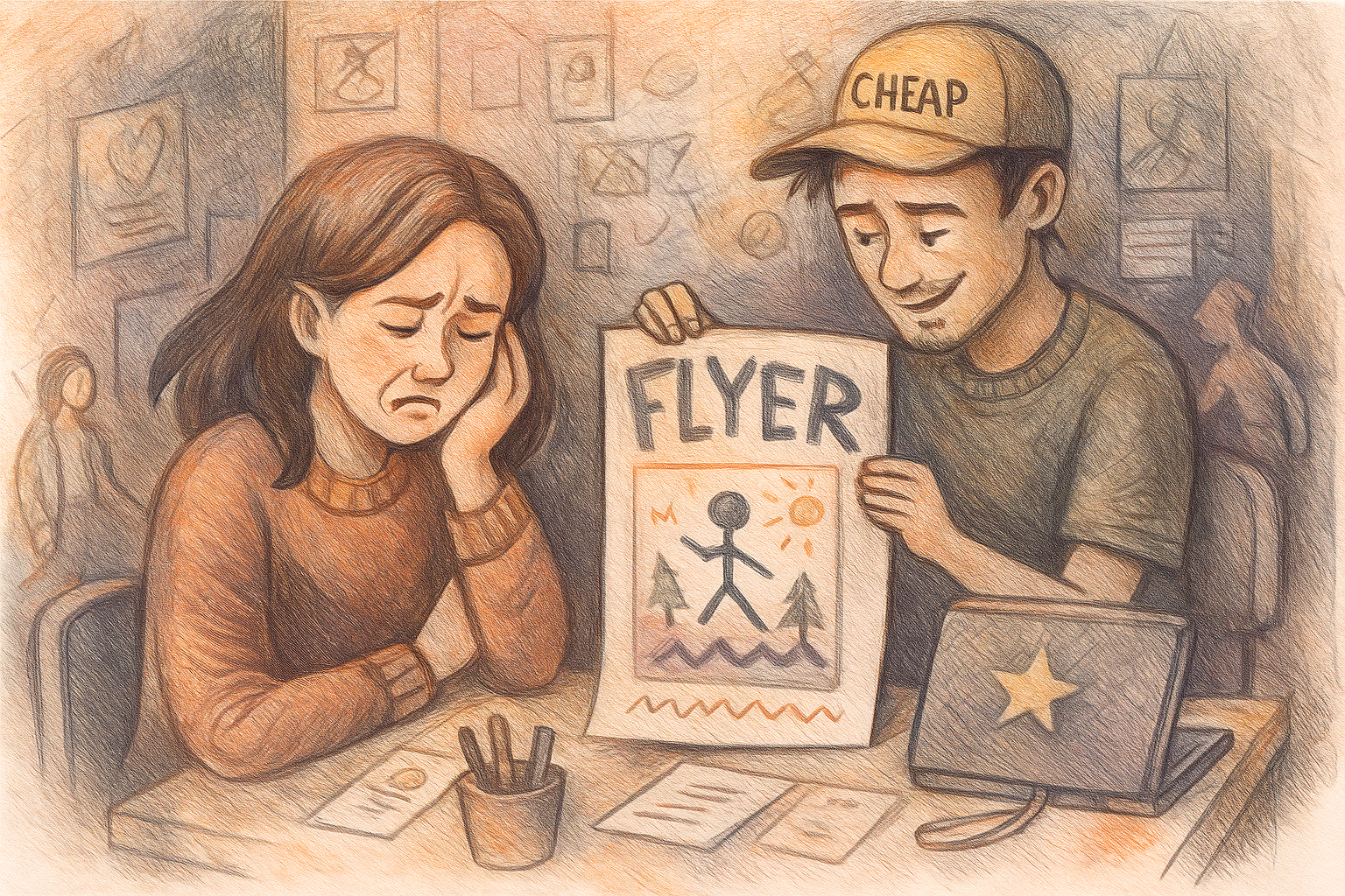 Cheap graphic designer and client